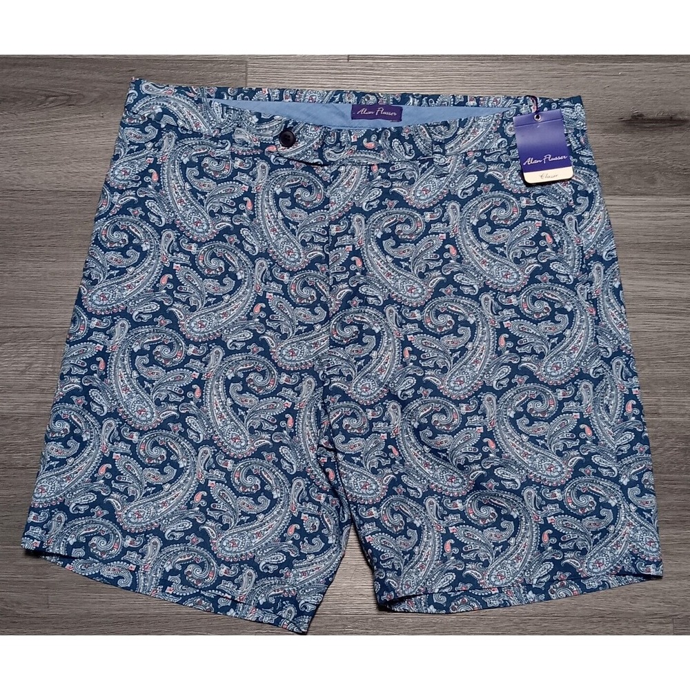 NWT Alan Flusser‎ Men's Blue Paisley Linen Cotton Classic Short Size 38x8